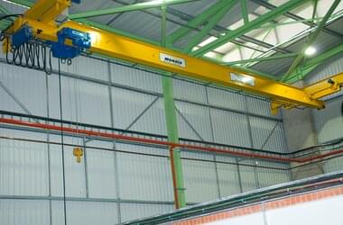 ABUS single girder overhead travelling crane with monorail trolley type E in the press and stamping line in South Africa.