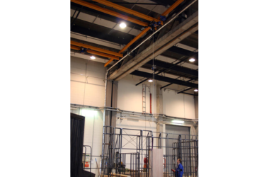Overhead travelling crane helps to build the  basic framework for the Wagner Operas stage sets 