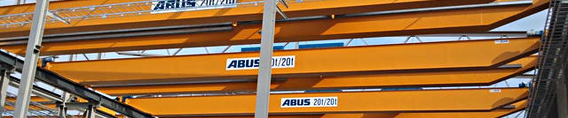 ABUS overhead travelling crane with a load capacity of 20 t and 20 t in a production hall for steel construction in Sweden