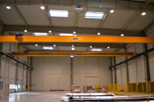 Two ABUS single girder overhead travelling cranes ELS with one side trolley type S