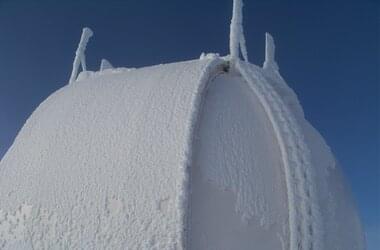 Frozen observation dome on top of Wendelstein mountain 