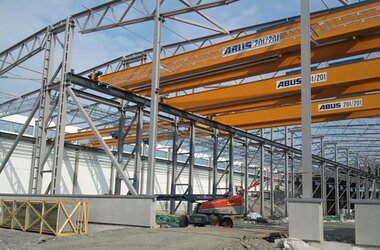 Construction of a production hall for a steel construction company in Sweden