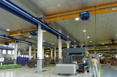 Three ABUS single girder overhead travelling cranes with a load capacity of 6.3 t each
