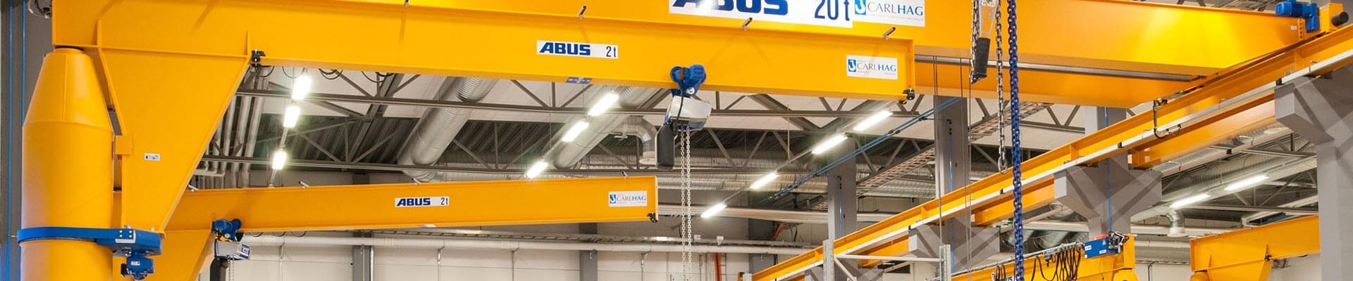 Perfect interaction of ABUS overhead travelling and slewing cranes for transport of components in company Pon Equipment