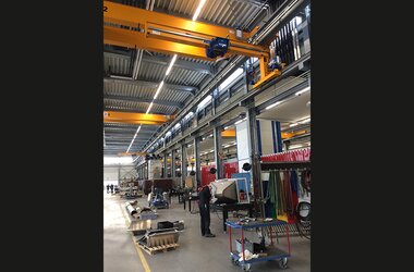 Double girder travelling crane and wall travelling crane in company Kiremko in Netherlands