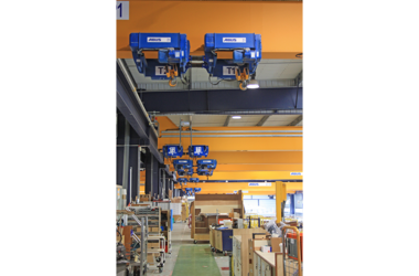 2 electric wire rope hoists each with load summation on single girder cranes
