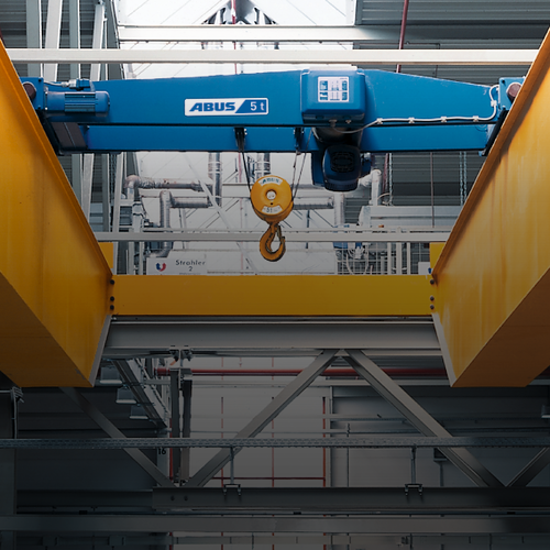 ABUS double rail trolley type DQA on ABUS overhead travelling crane in the company Bienhaus in Schlüchtern