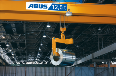 Close-ups of ABUS double rail trolley type DA on ABUS double girder overhead travelling crane at Eko in Eisenhüttenstadt, Germany