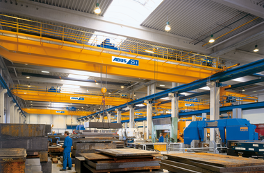 ABUS double rail trolley type Z with twin hoist on ABUS double girder overhead travelling cranes in the company Eschmann-Stahl