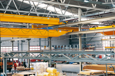 ABUS double rail trolleys type DQA on ABUS overhead travelling cranes in the company Bienhaus in Schlüchtern