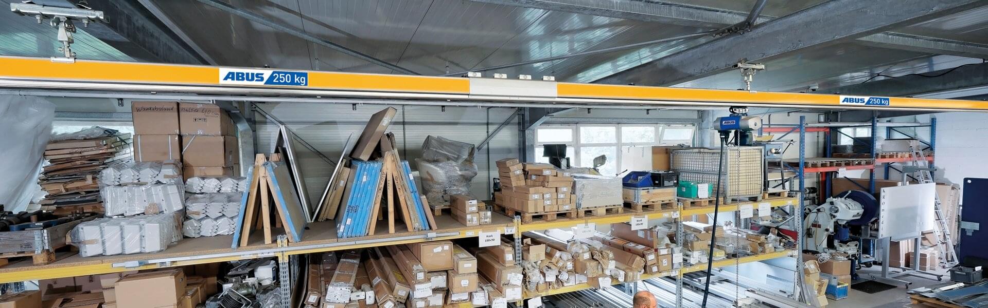 ABUS monorail in warehouse of the company KROmedia in Haiger