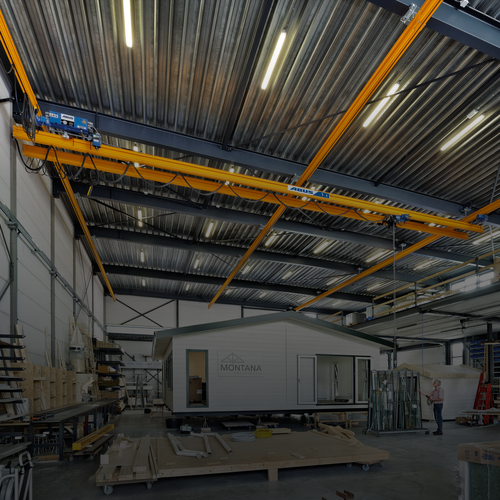 ABUS double girder crane ZHB-3 in use in the company Montana Chaletbouw in the Netherlands 