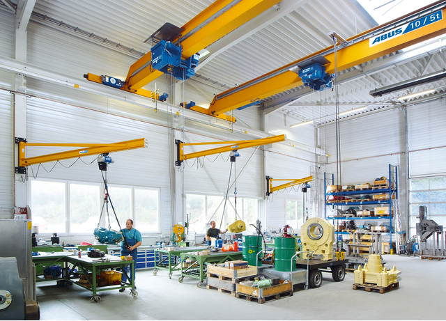 ABUS wall-mounted jib cranes LW and ABUS overhead traveling cranes at Eurodrill in Drolshagen