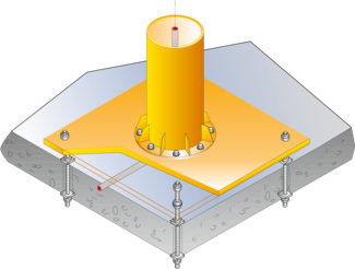  Fastening with intermediate plate on a concrete false ceiling