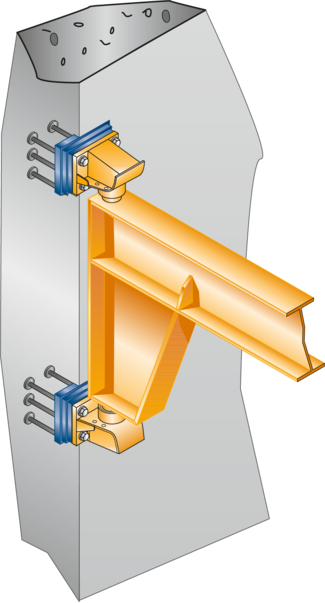 Fastening to reinforced concrete walls or reinforced concrete columns by means of weld-on plates